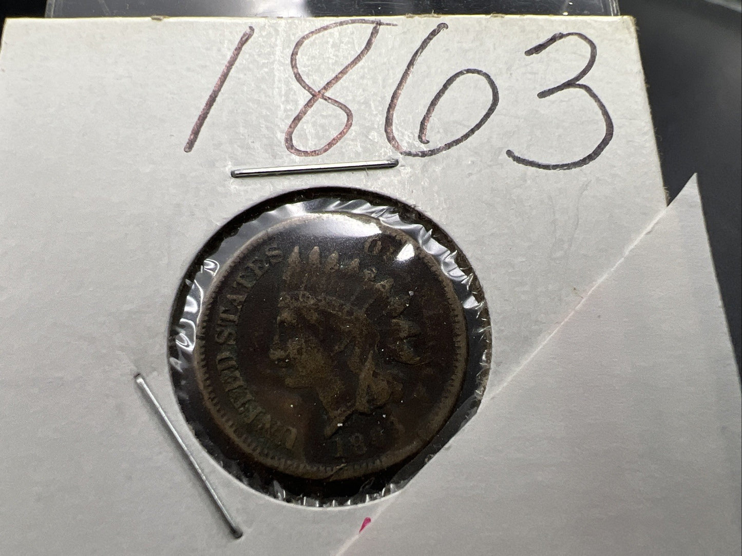 1863 1c Indian One Cent Coin VG Details Damaged Ugly Cull SKU#C