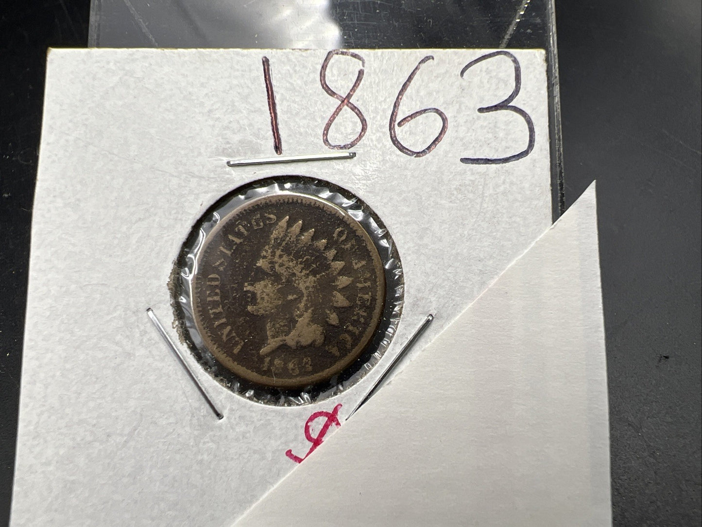 1863 1c Indian One Cent Coin VG Details Damaged Ugly Cull SKU#C