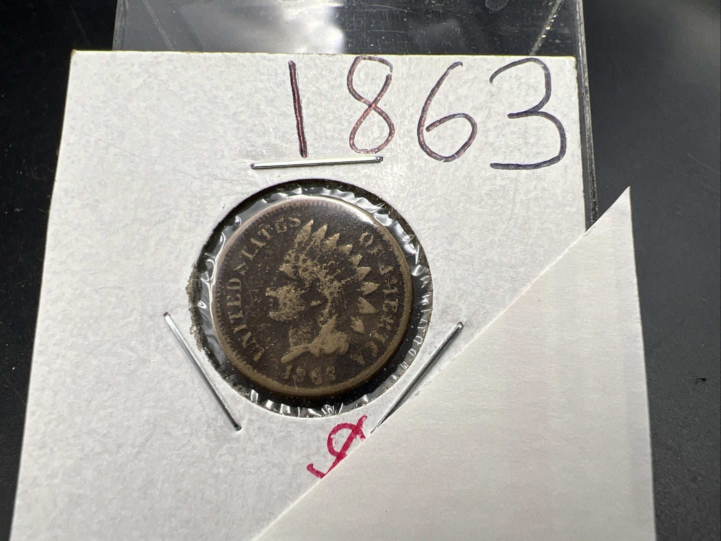 1863 1c Indian One Cent Coin VG Details Damaged Ugly Cull SKU#C