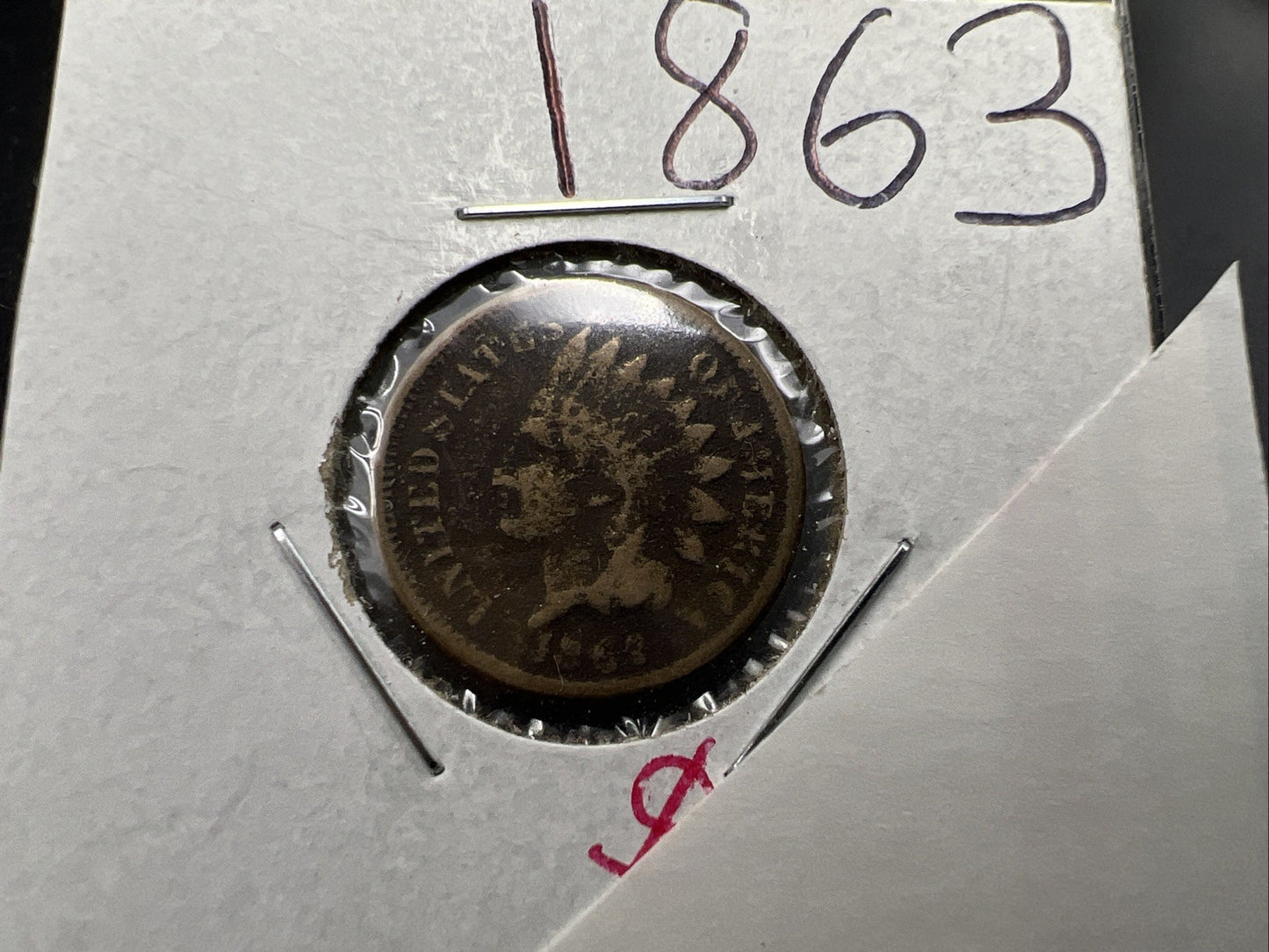 1863 1c Indian One Cent Coin VG Details Damaged Ugly Cull SKU#C