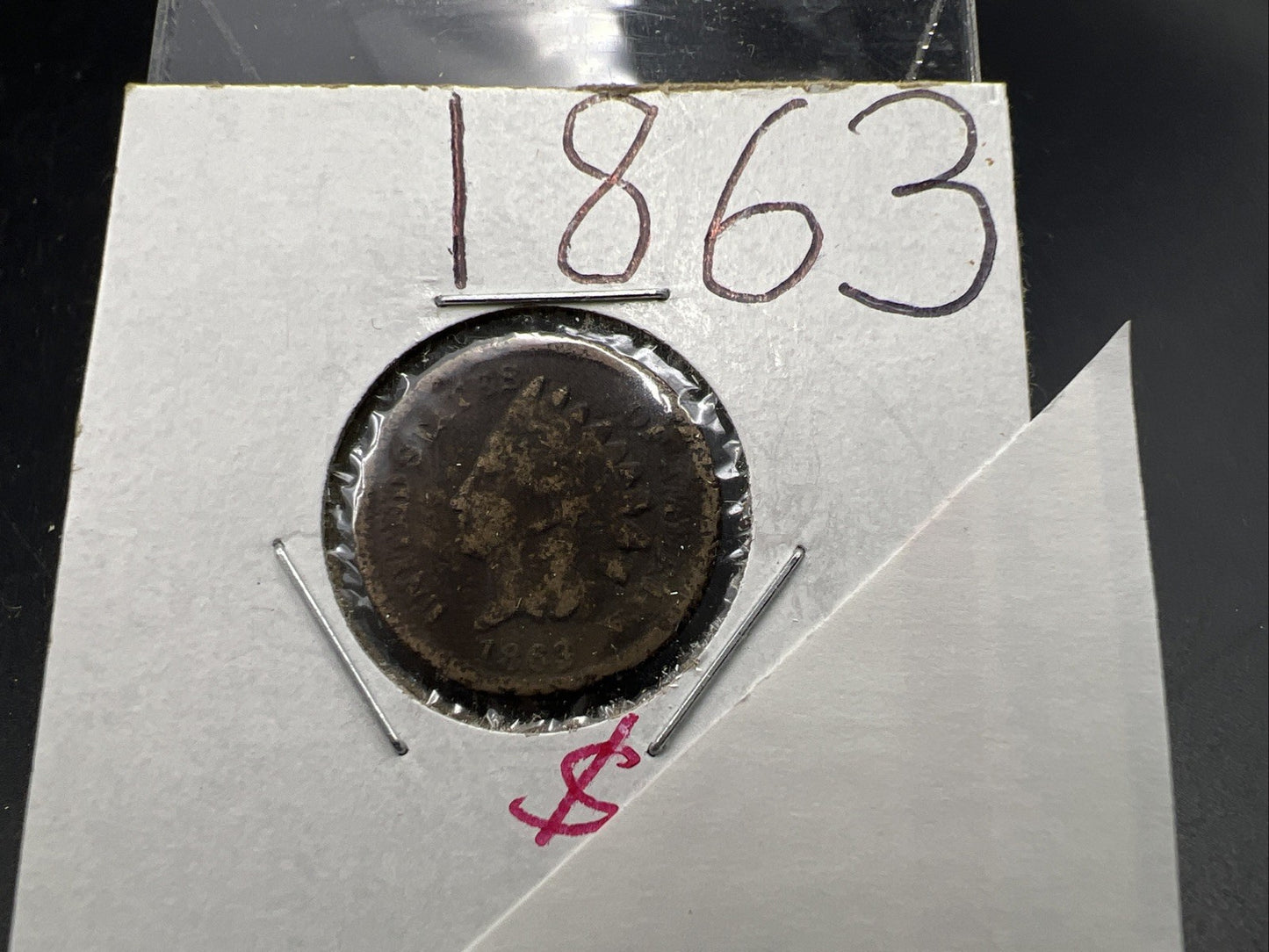 1863 1c Indian One Cent Coin Good Details Damaged Ugly Cull SKU#D