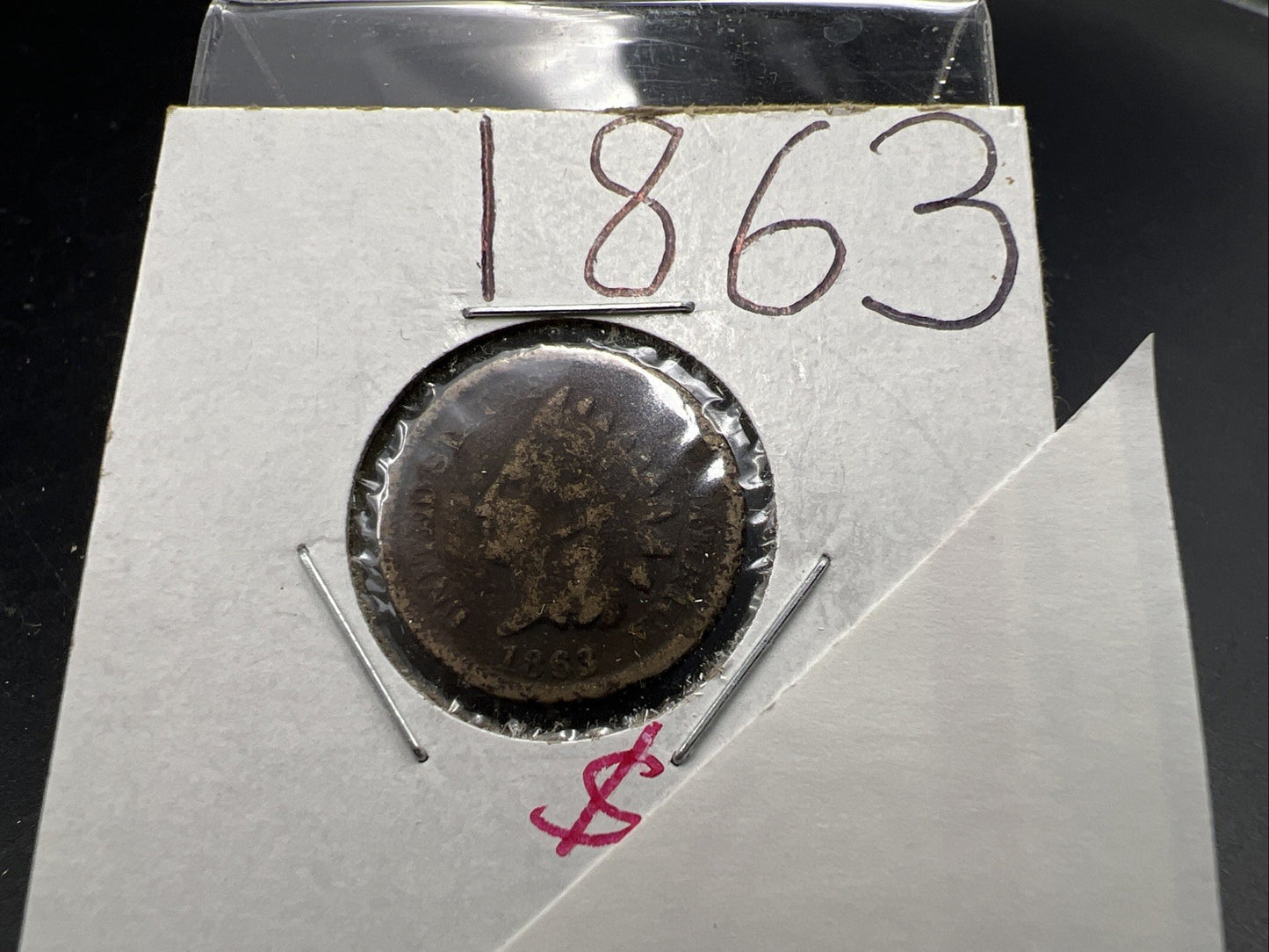 1863 1c Indian One Cent Coin Good Details Damaged Ugly Cull SKU#D