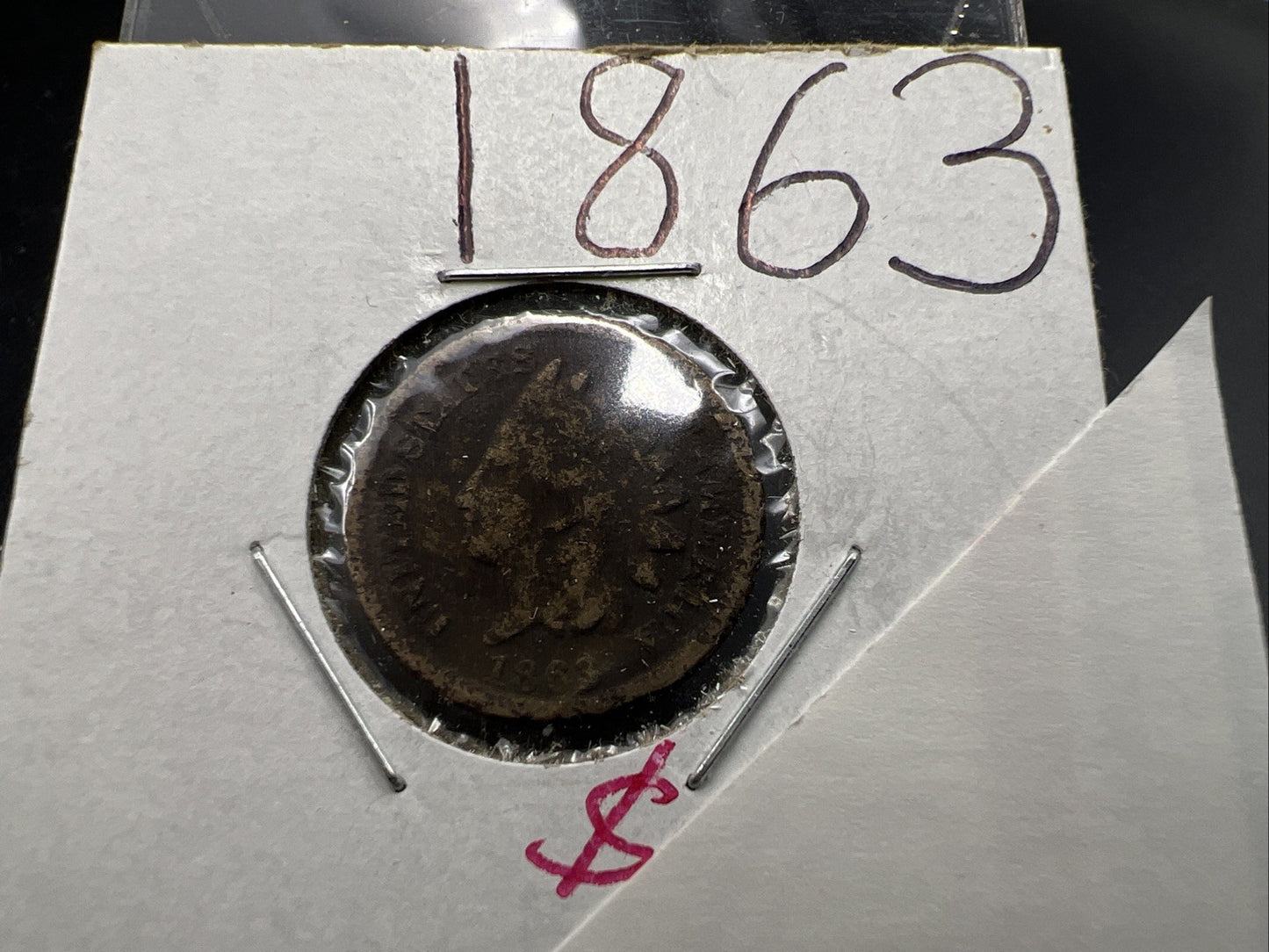 1863 1c Indian One Cent Coin Good Details Damaged Ugly Cull SKU#D