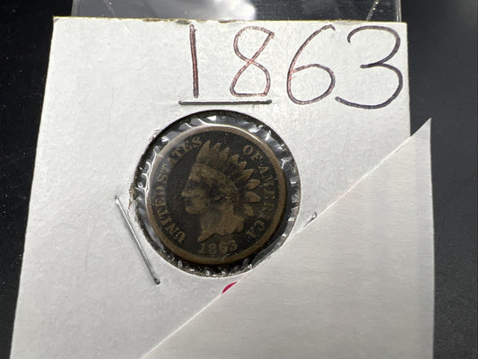 1863 1c Indian One Cent Coin Good Details Damaged Ugly Cull SKU#E