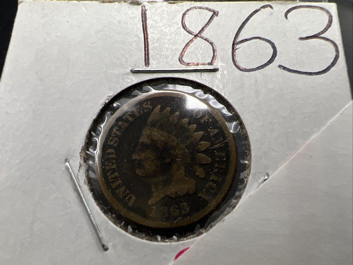 1863 1c Indian One Cent Coin Good Details Damaged Ugly Cull SKU#E