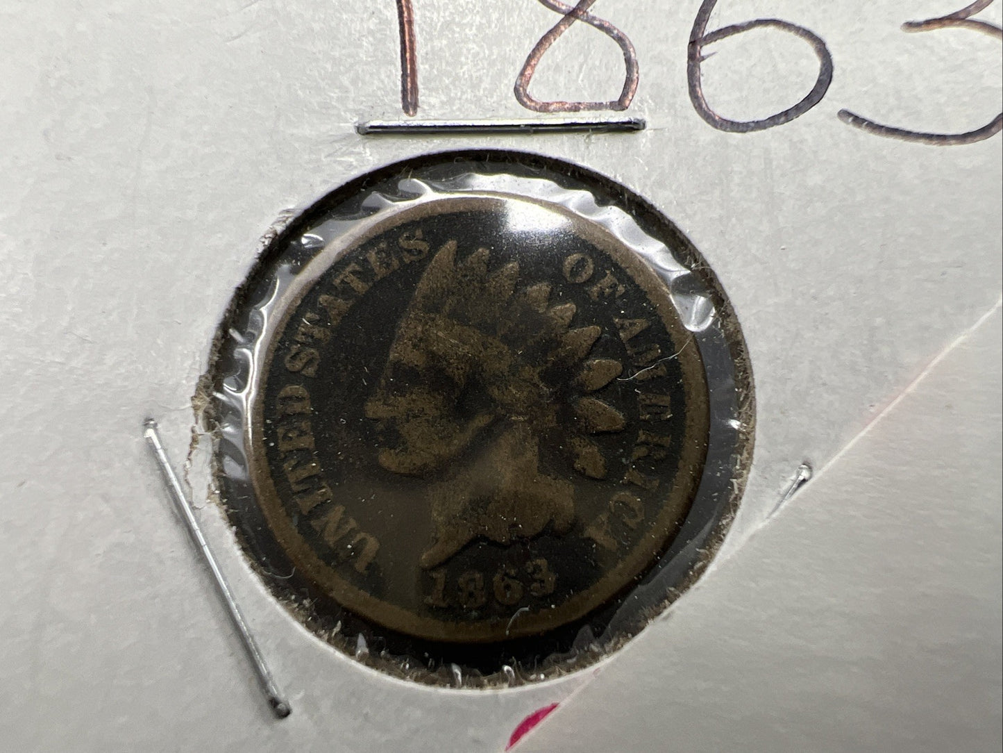 1863 1c Indian One Cent Coin Good Details Damaged Ugly Cull SKU#E