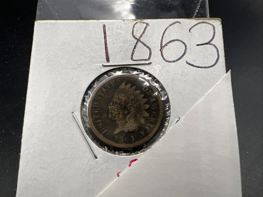 1863 1c Indian One Cent Coin Good Details Damaged Ugly Cull SKU#F