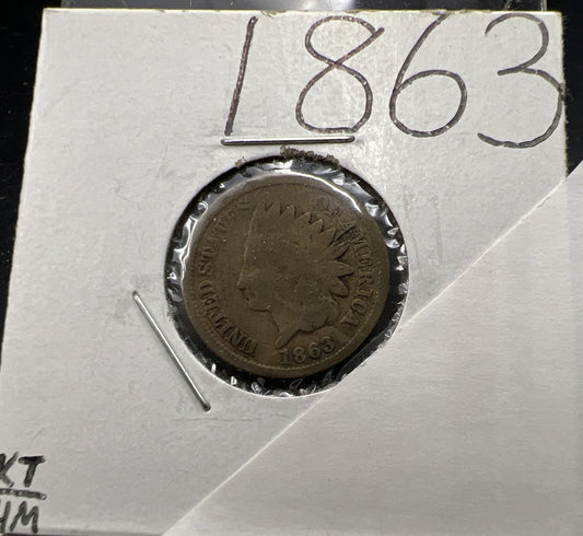1863 1c Indian One Cent Coin Choice AG Abo Jr Good / Good Circ Full Date SKU#A