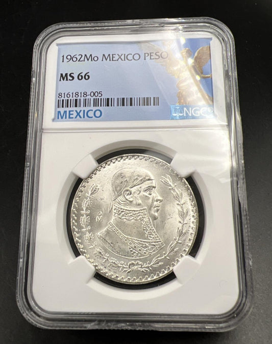 1962 M Mexico Silver Peso Coin MS66 Gem BU Certified