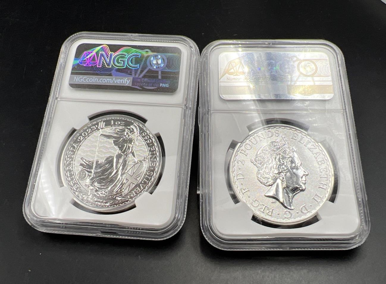 2 Coin Set 2023 Britannia NGC MS69 King Charles III Queen Elizabeth II