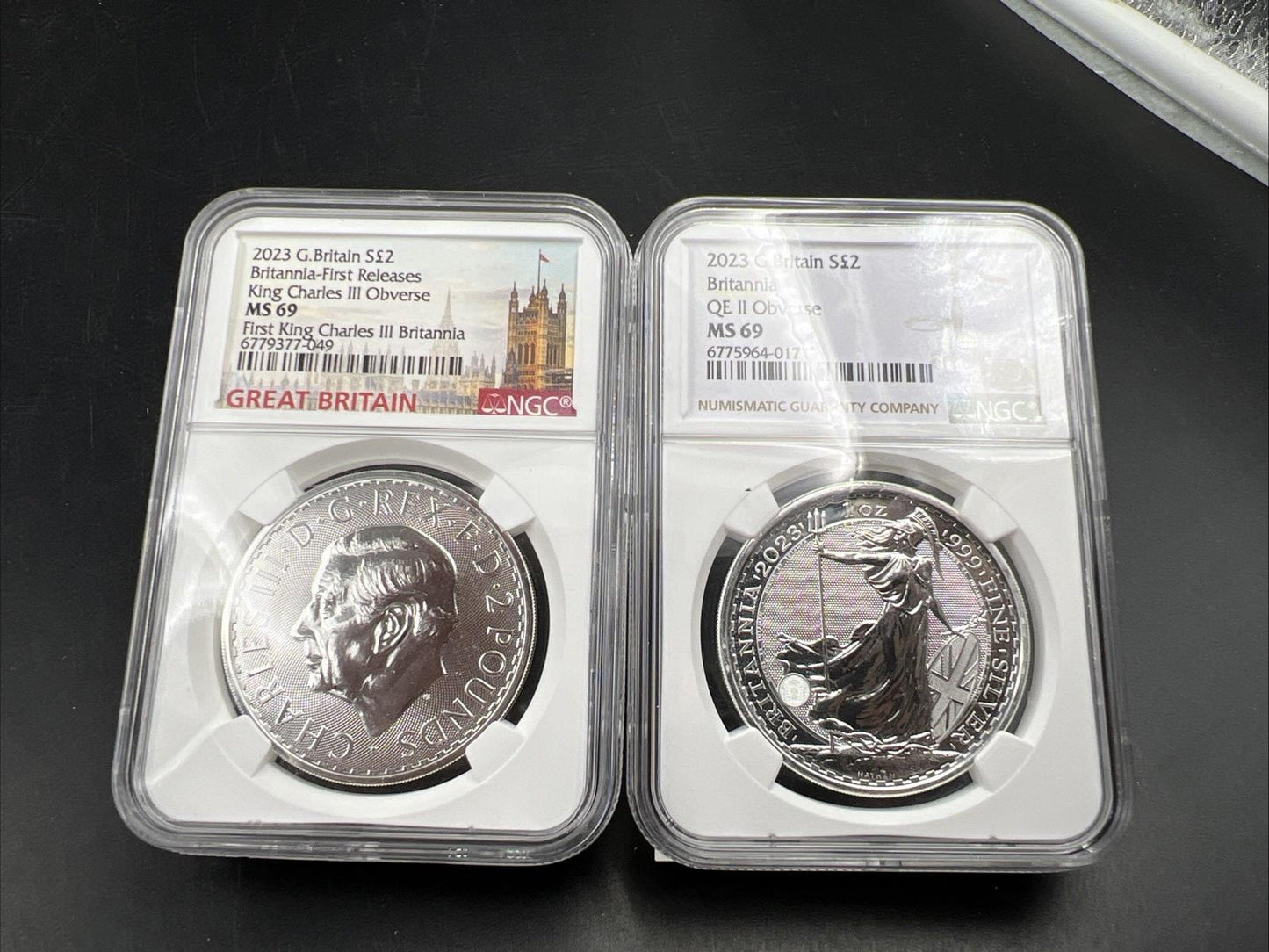 2 Coin Set 2023 Britannia NGC MS69 King Charles III Queen Elizabeth II