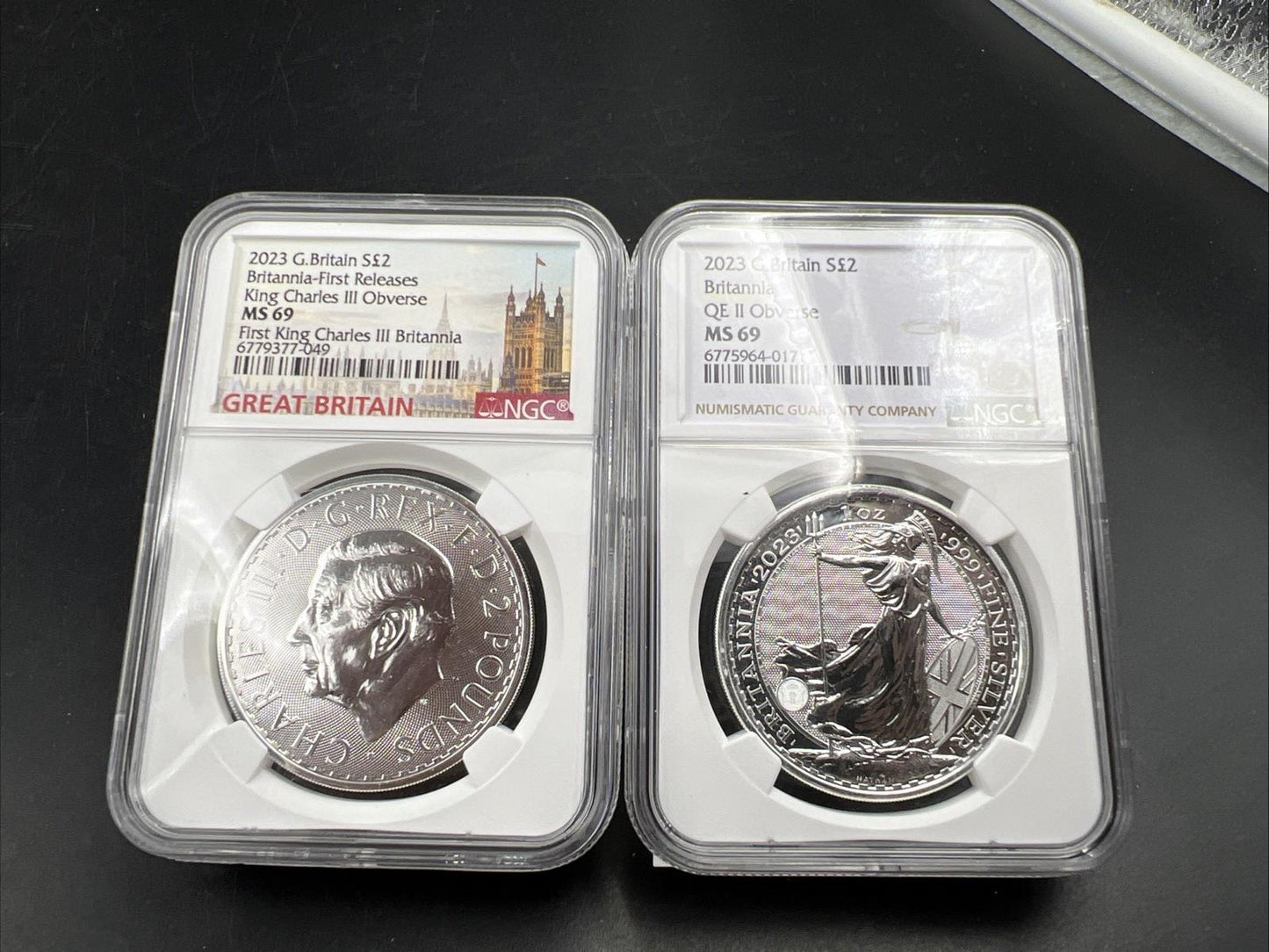 2 Coin Set 2023 Britannia NGC MS69 King Charles III Queen Elizabeth II