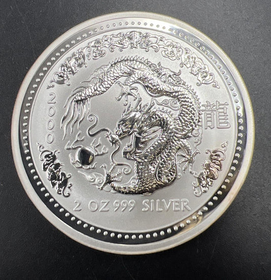 2000 2 Oz Silver Australian Lunar Dragon Coin Gem UNC SKU#A
