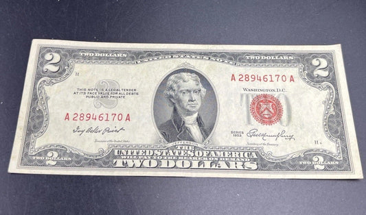 1953 $2 USN United States Note Legal Tender Bill VF Very Fine Circ #170