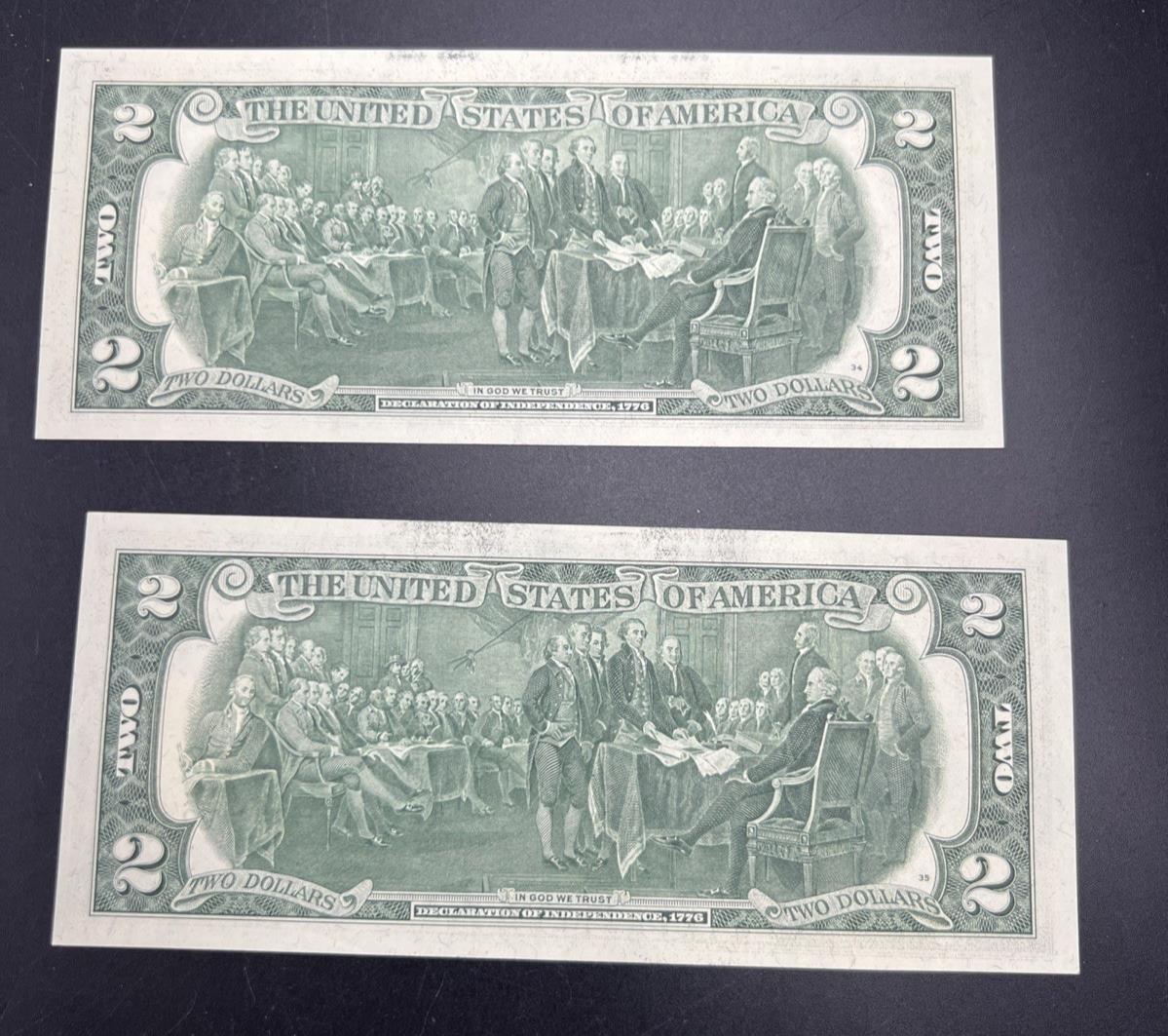 2 Consecutive Atlanta Postal 1976 $2 Bicentennial Two Dollar Note Bills CH UNC F