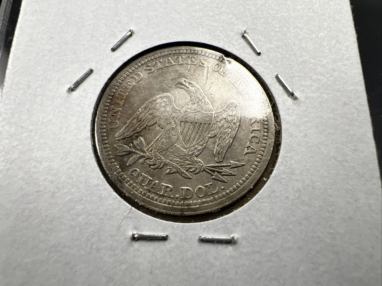 1858 25c Liberty Seated Quarter Coin XF EF Extra Fine Details Rim Damage Reverse