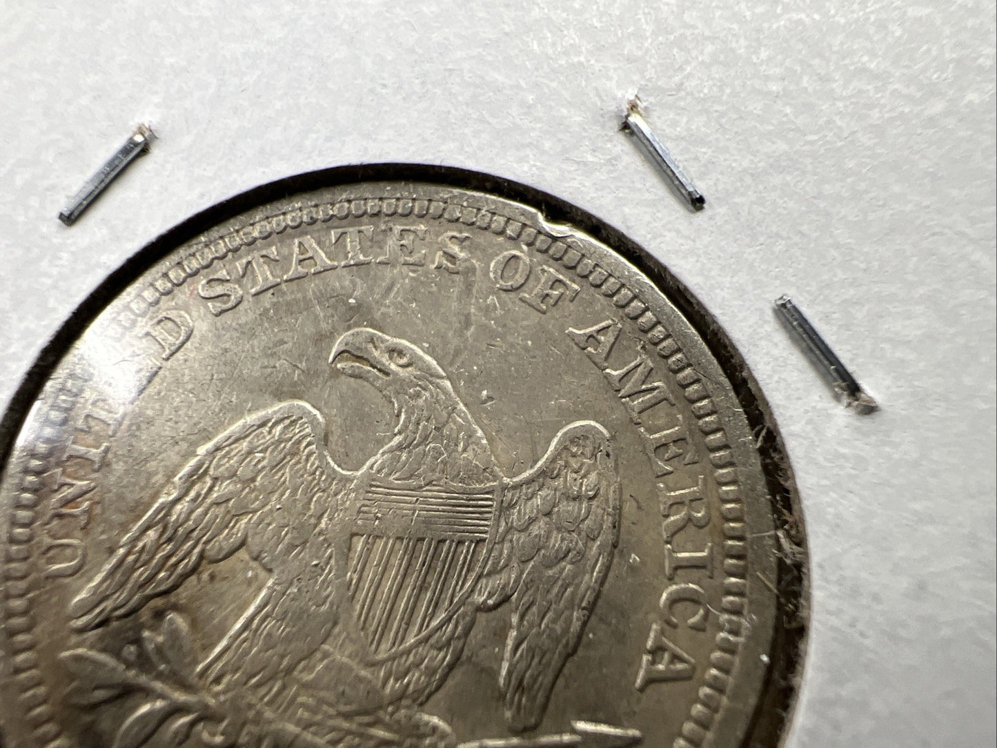 1858 25c Liberty Seated Quarter Coin XF EF Extra Fine Details Rim Damage Reverse