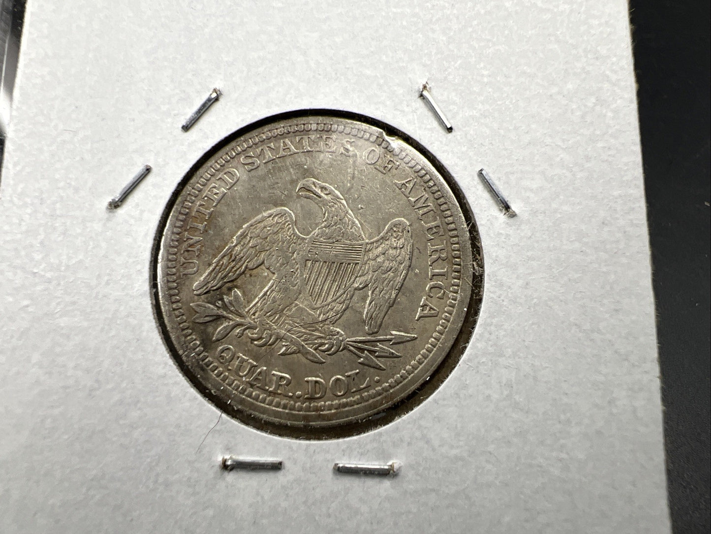 1858 25c Liberty Seated Quarter Coin XF EF Extra Fine Details Rim Damage Reverse