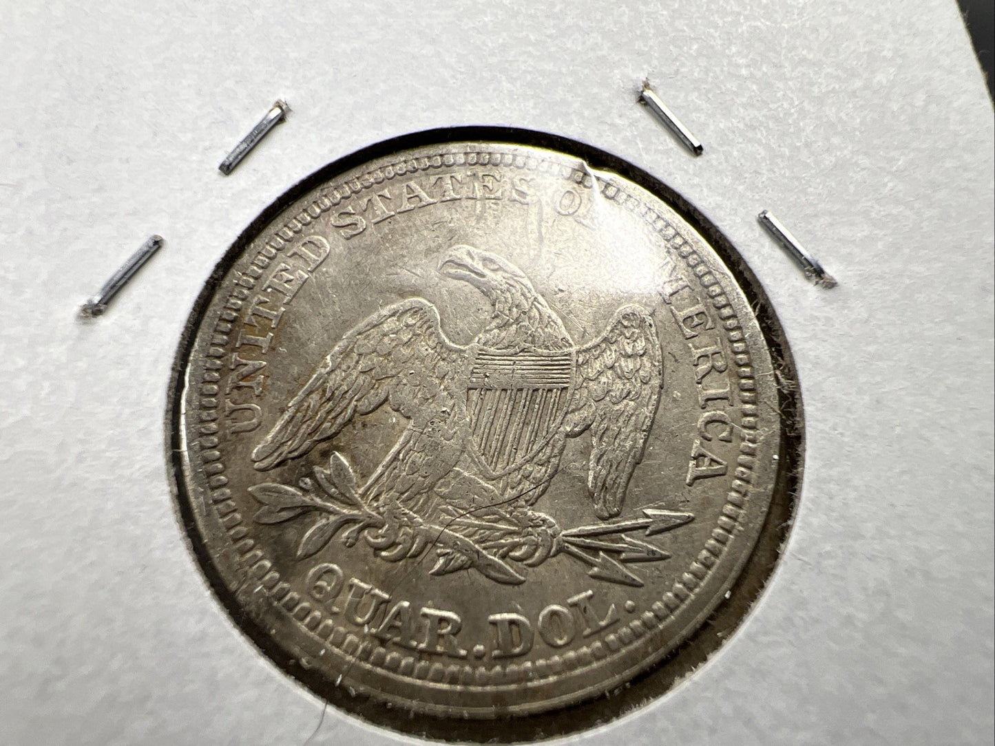 1858 25c Liberty Seated Quarter Coin XF EF Extra Fine Details Rim Damage Reverse