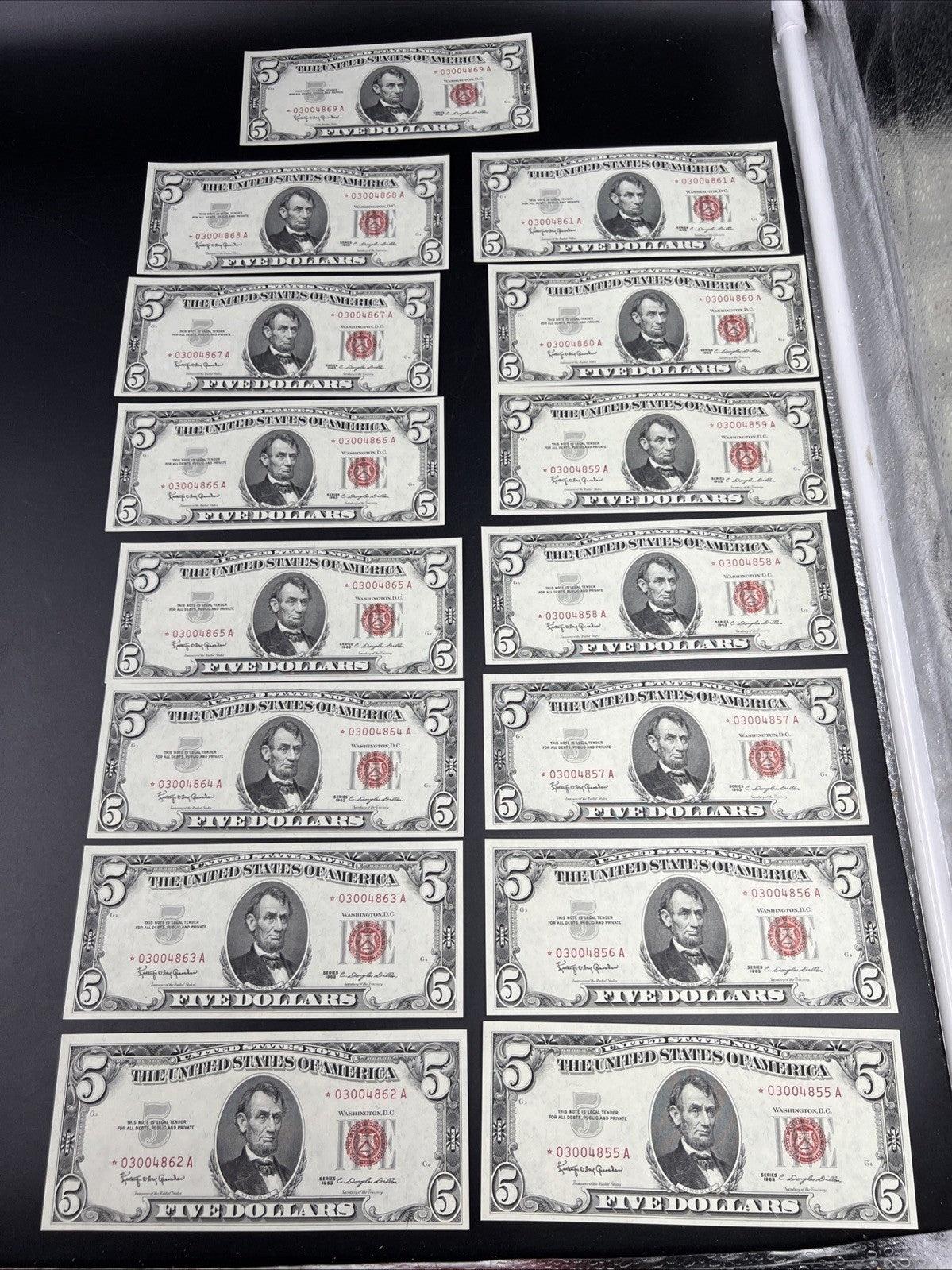 15 Consecutive * Star Note 1963 Five Dollar United States Legal Tender Bills UNC