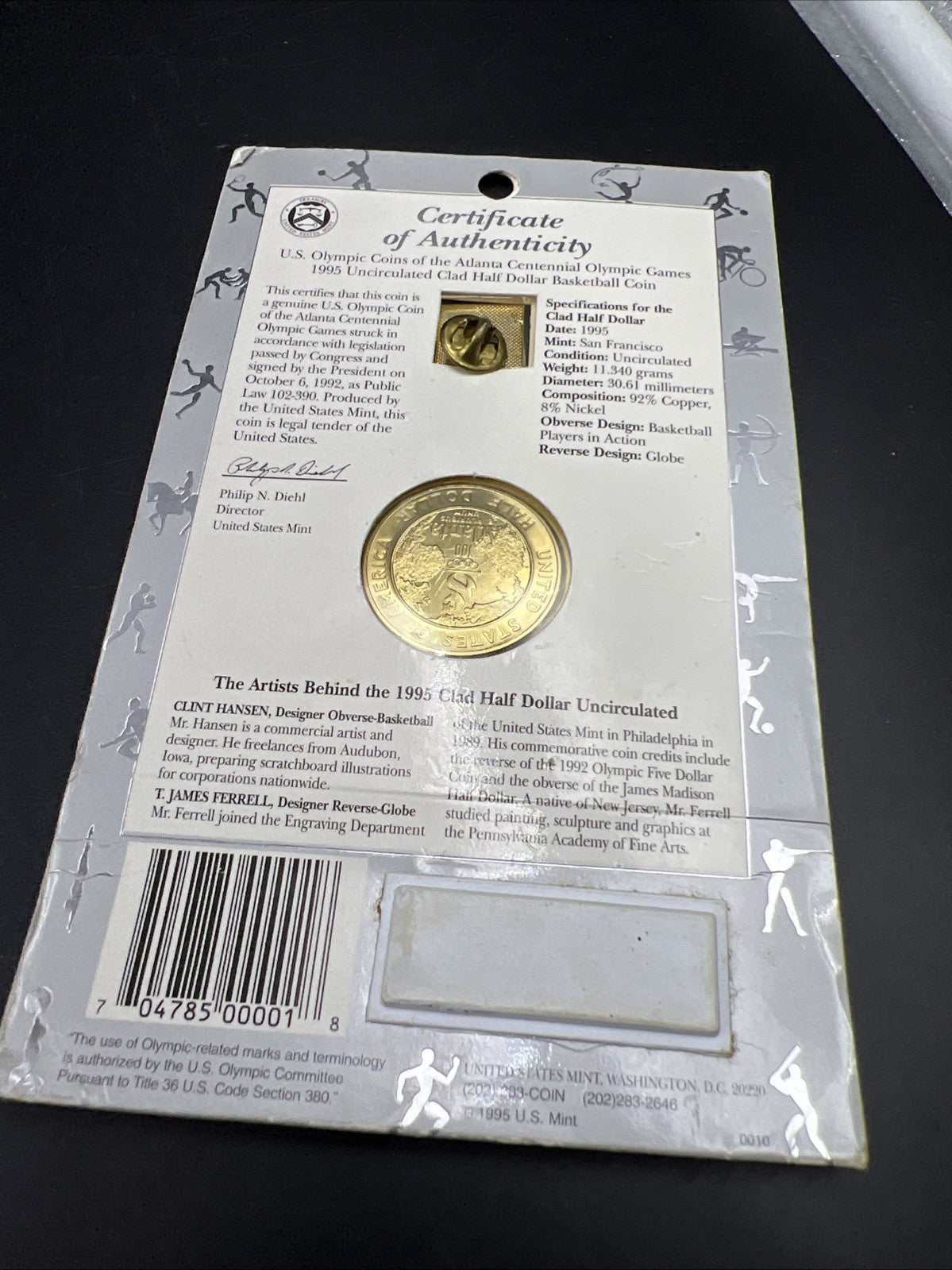 1995 Atlanta Olympics Basketball Commemorative Half dollar Coin Pin set Toner #A