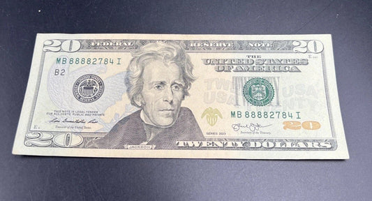 2013 $20 FRN Federal Reserve Note AU About UNC Circ Neat Serial # 89992784