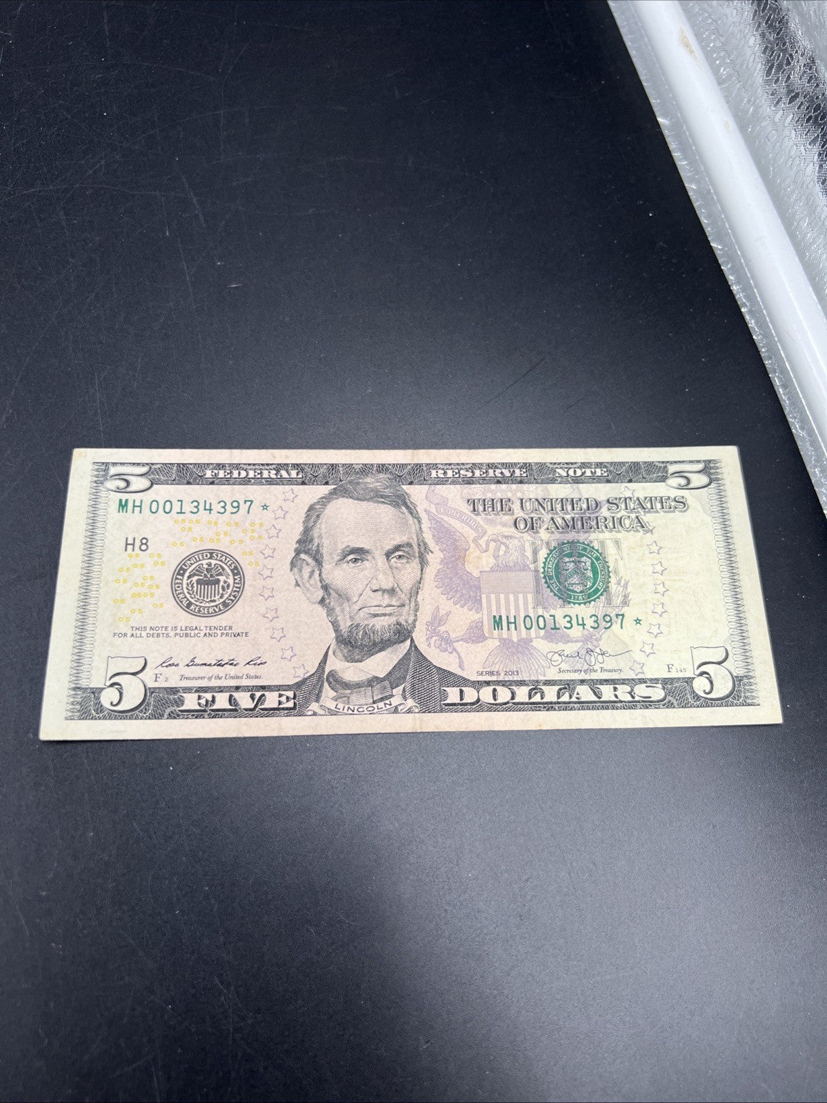 Star * 2013 $5 FRN Federal Reserve Note VF Circulated Neat Serial # 00134397