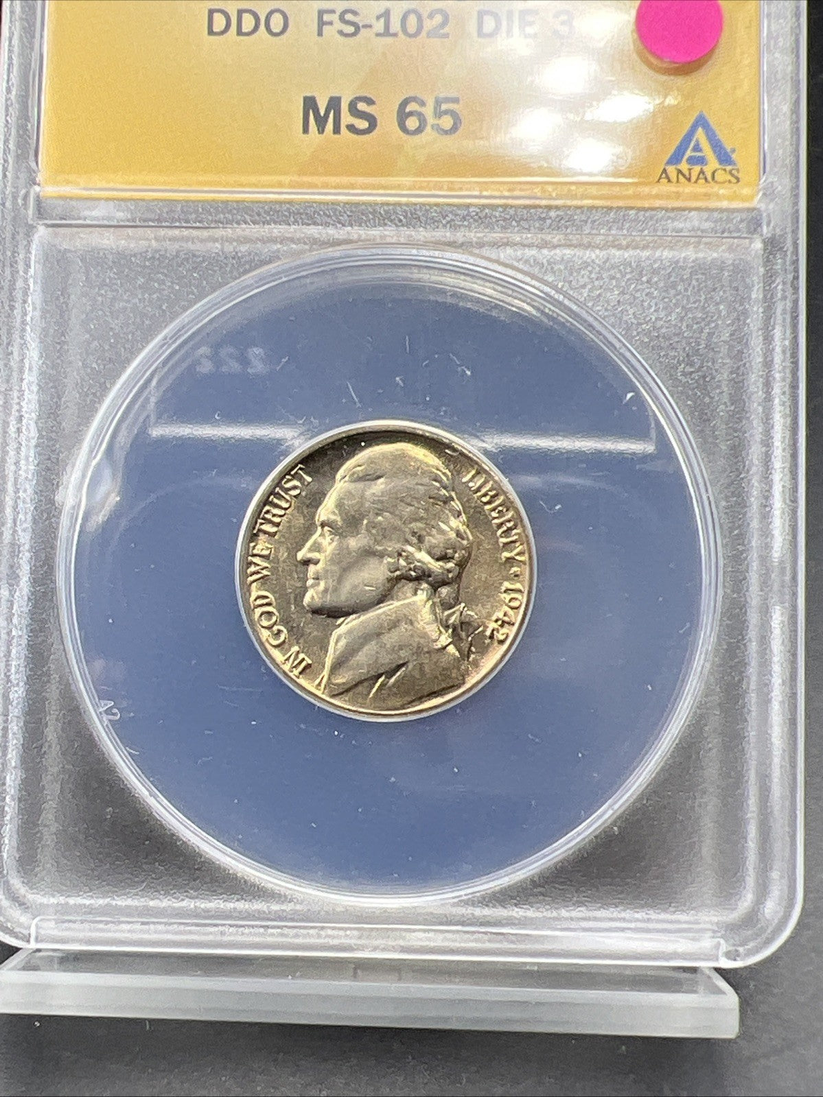1942 5c Jefferson 5c Nickel Coin DDO Double Die Obverse FS-102 ANACS MS64 SKU#B