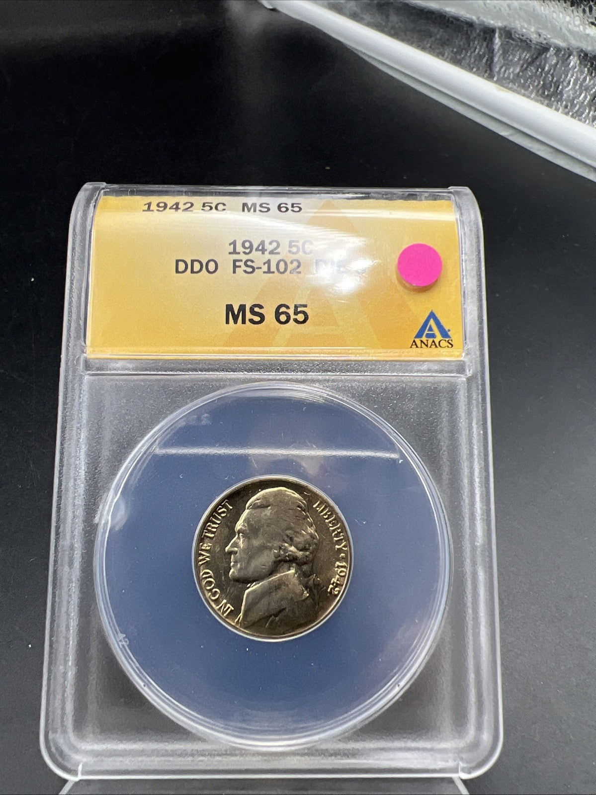 1942 5c Jefferson 5c Nickel Coin DDO Double Die Obverse FS-102 ANACS MS64 SKU#B