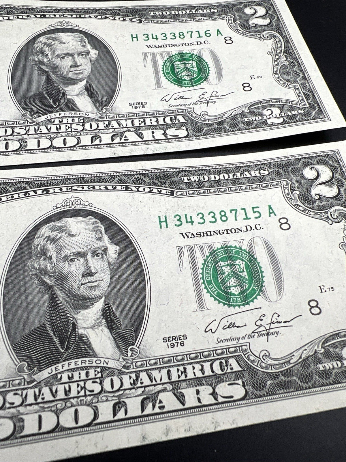 3 Consecutive 1976 $2 FRN Federal Reserve Notes District H CH UNC #15