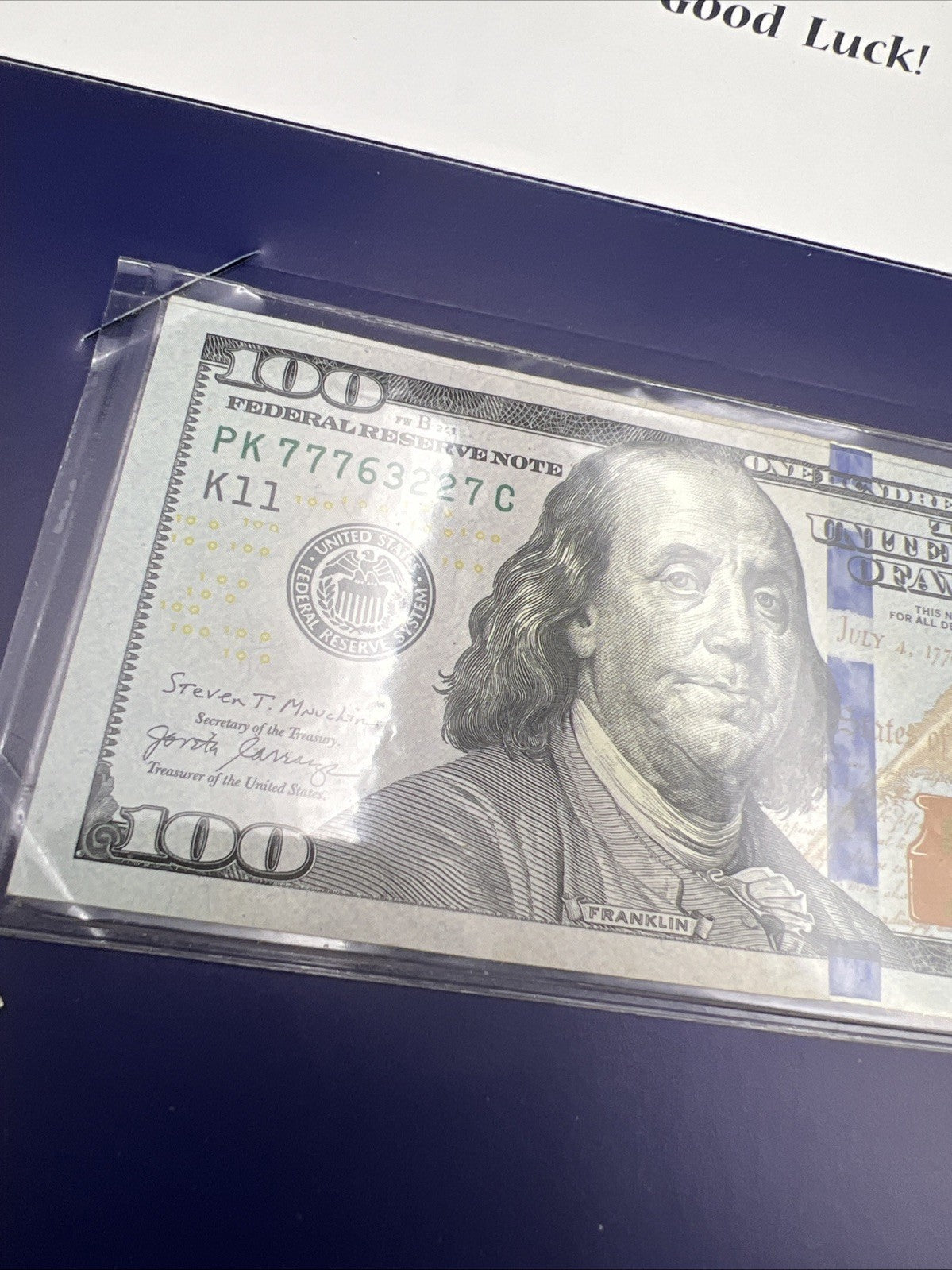 Lucky 777 Repeater 2017 A $100 FRN Federal Reserve Note XF / AU in Folder