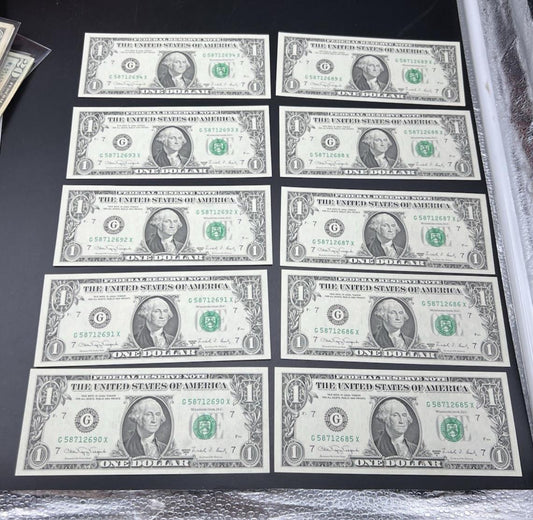 10 Consecutive 1988 A $1 FRN Same Block Federal Reserve Notes CH UNC SKU#85