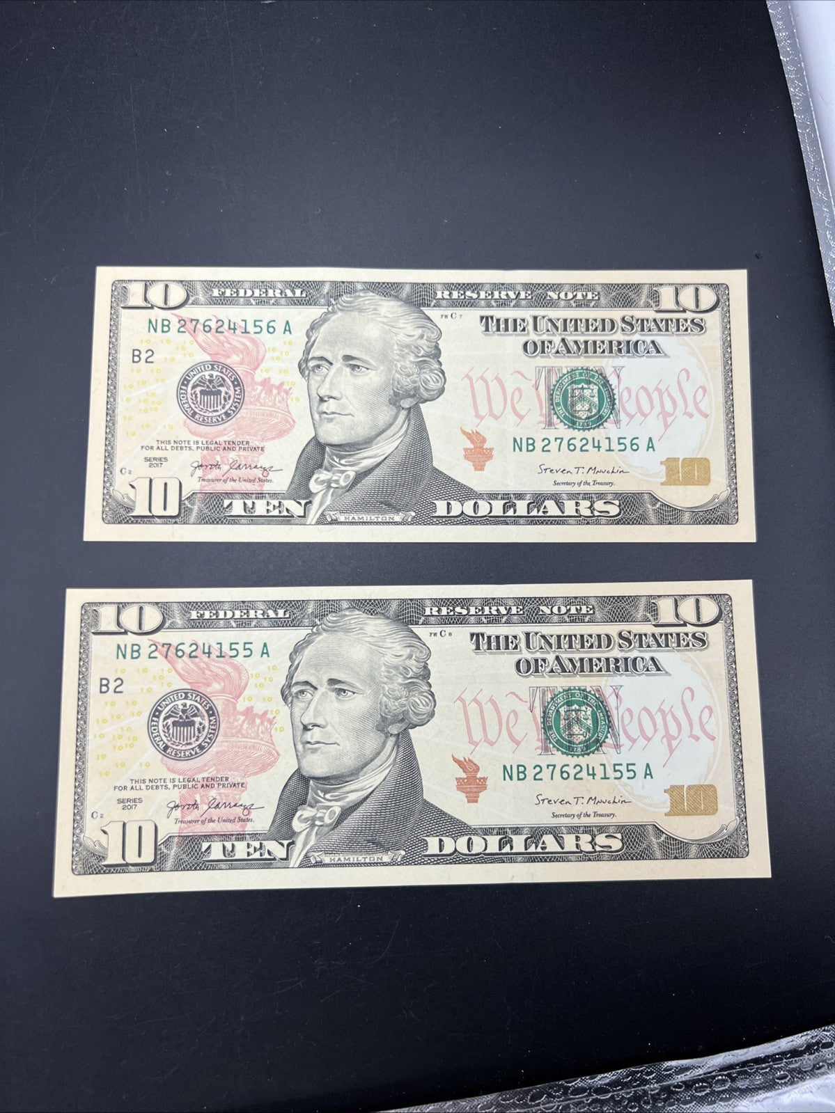 2 Consecutive 2017 $10 FRN Federal Reserve Notes Choice UNC