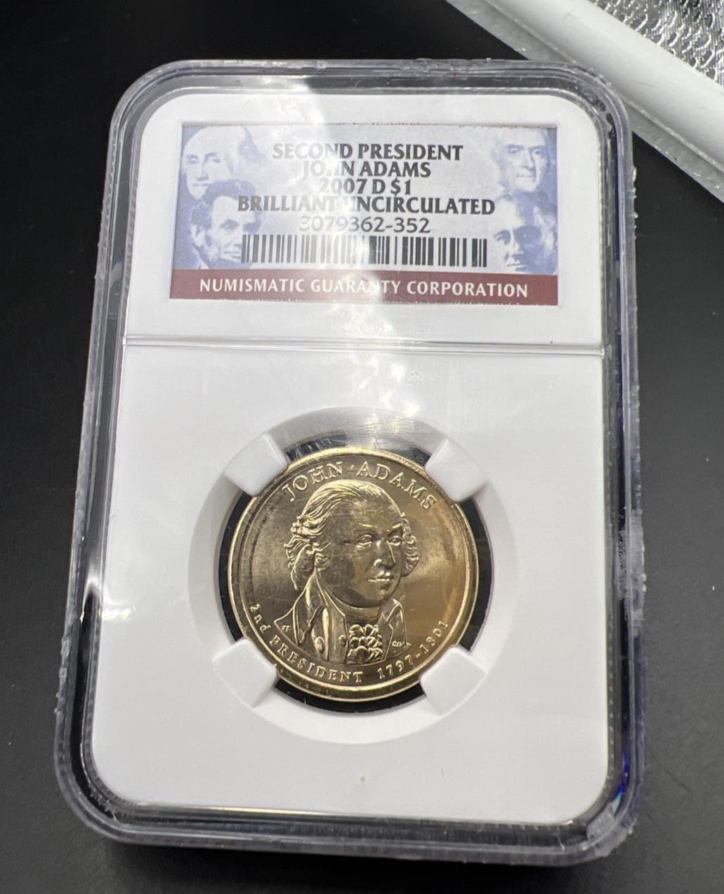2007 D $1 John Adams Presidential Dollar NGC BU Certified #352
