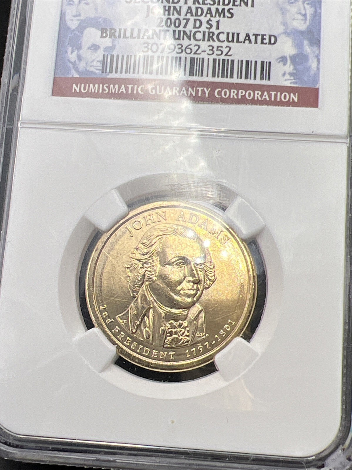 2007 D $1 John Adams Presidential Dollar NGC BU Certified #352