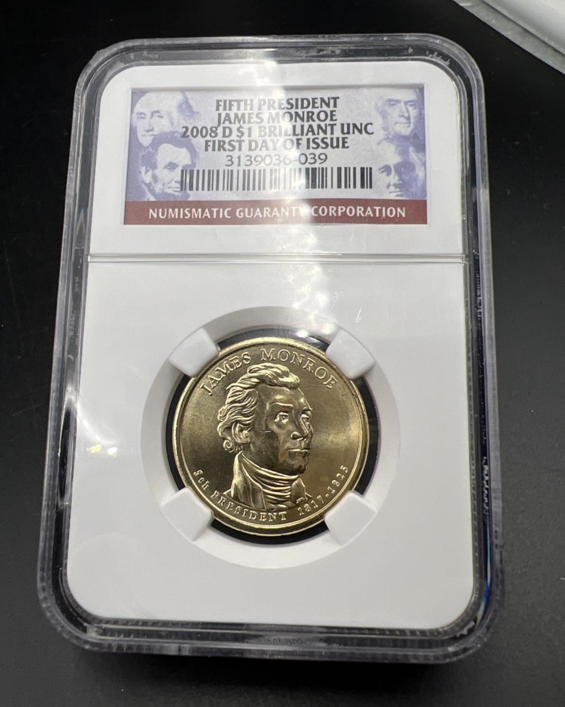 2008 D JAMES MONROE Presidential Dollar Coin NGC BU #039