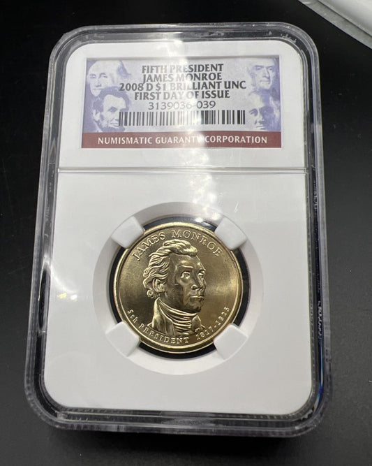 2008 D JAMES MONROE Presidential Dollar Coin NGC BU #039