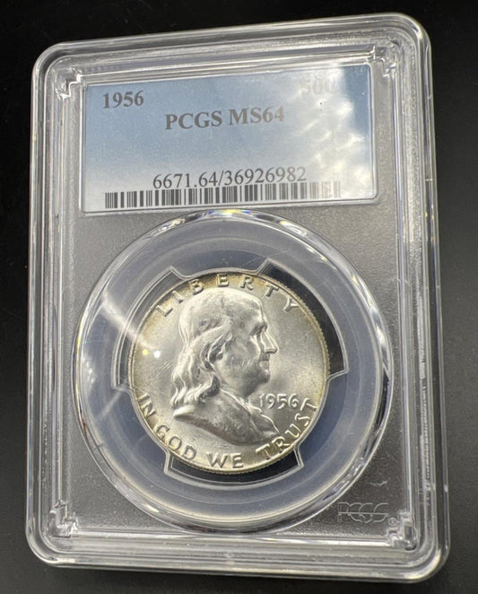1956 P Franklin Half Dollar Silver Coin CH BU PCGS MS64 Certified #982