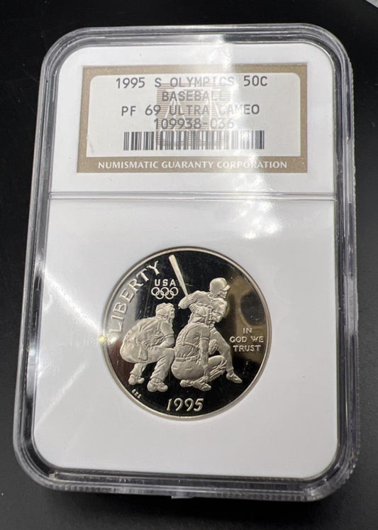 1995 S 50c Olympics Baseball Copper Nickel Half Dollar Coin PF69 NGC #36