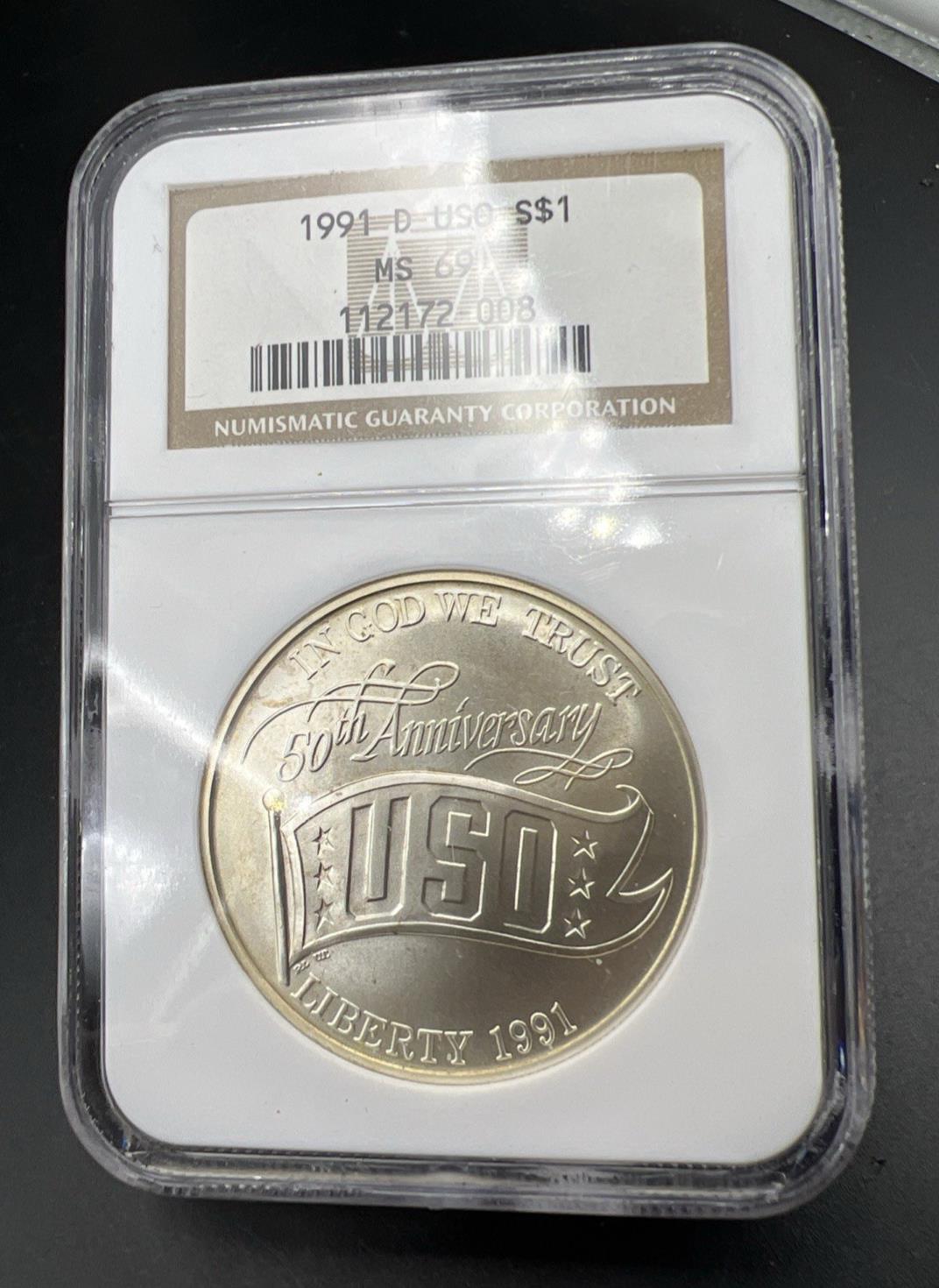 1991 D USO Commemorative Silver Dollar Coin NGC MS69 Gem BU UNC #008