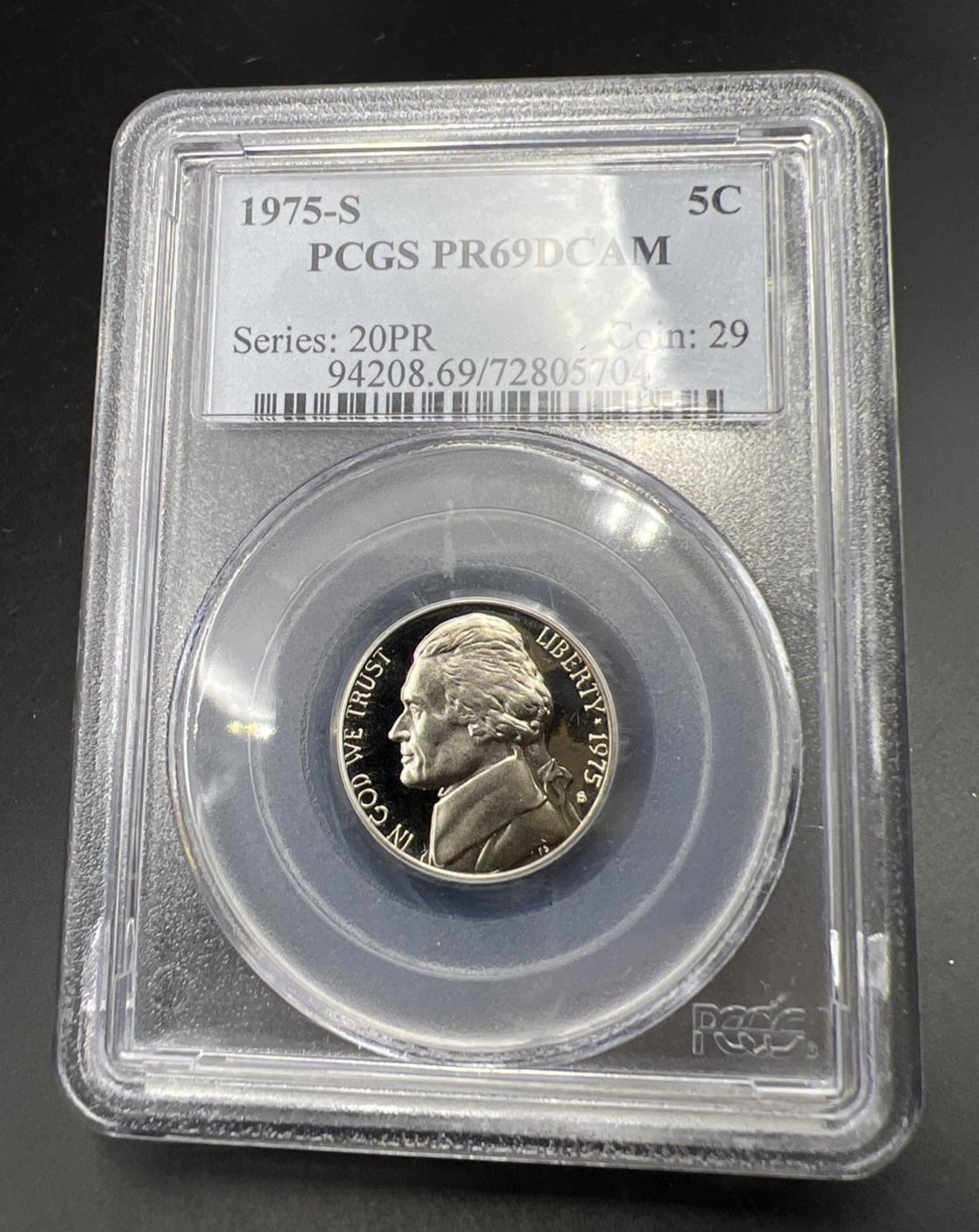 1975 S 5c Jefferson Nickel Coin PCGS PR69 DCAM #29