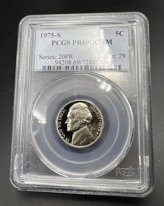 1975 S 5c Jefferson Nickel Coin PCGS PR69 DCAM #29