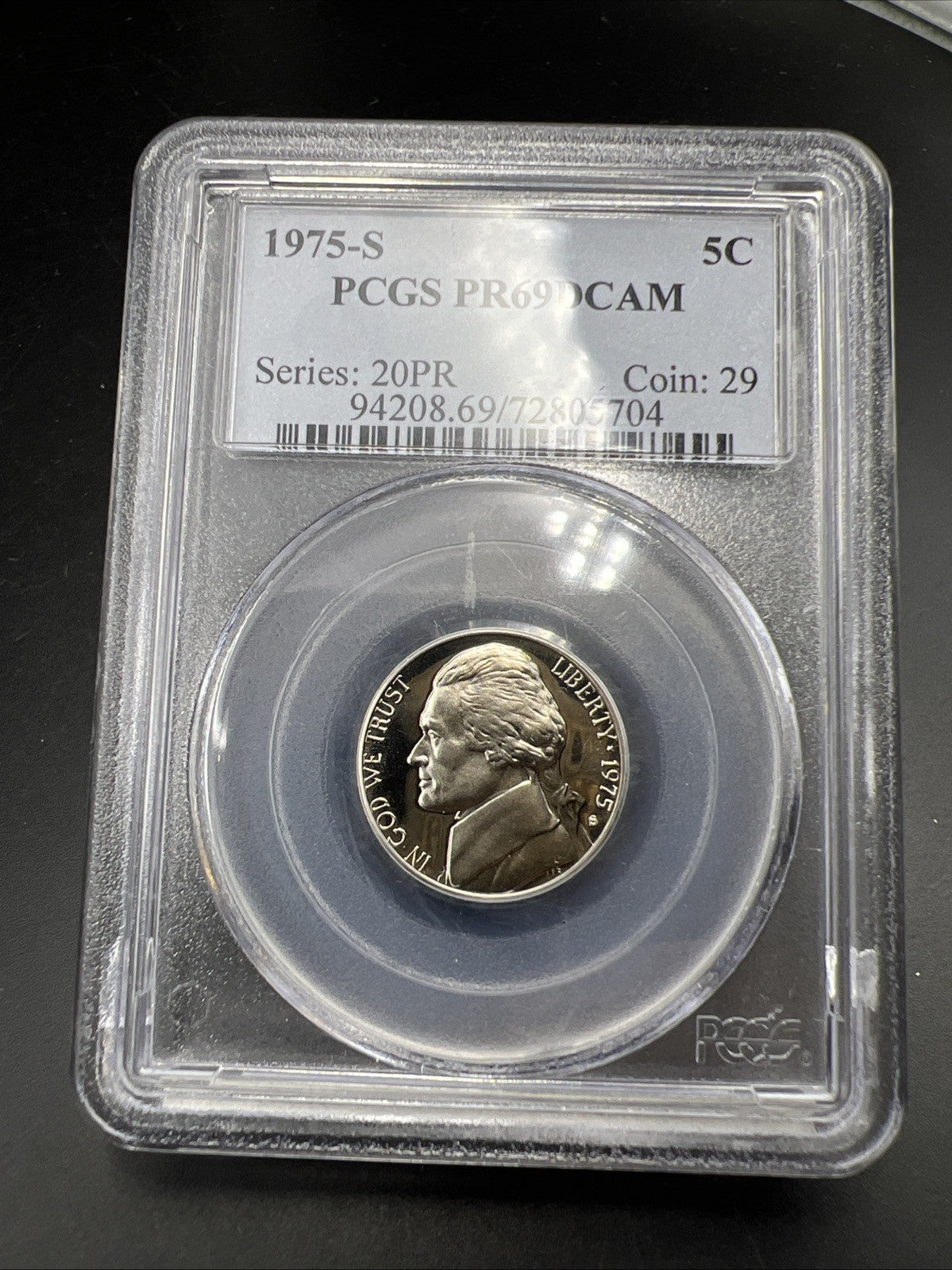 1975 S 5c Jefferson Nickel Coin PCGS PR69 DCAM #29