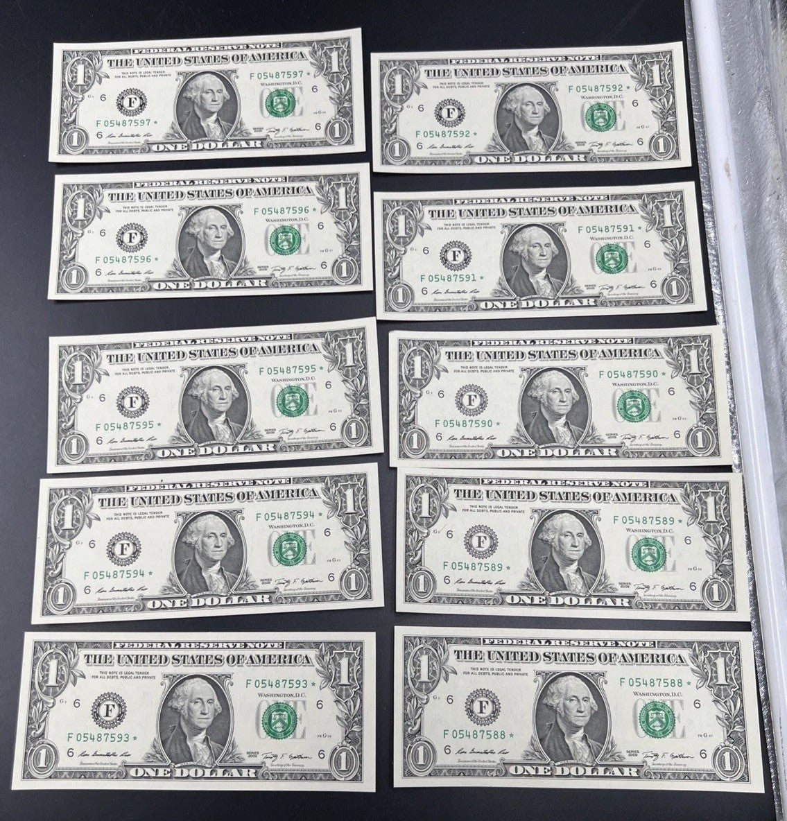 10 Consecutive * Star 2009 $1 FRN Federal Reserve Notes Choice UNC #05487597