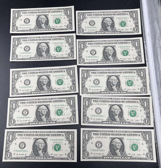 10 Consecutive * Star 2009 $1 FRN Federal Reserve Notes Choice UNC #05487597