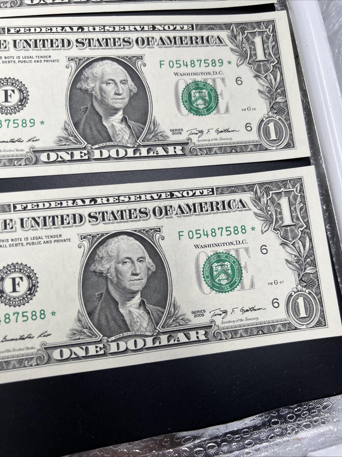 10 Consecutive * Star 2009 $1 FRN Federal Reserve Notes Choice UNC #05487597
