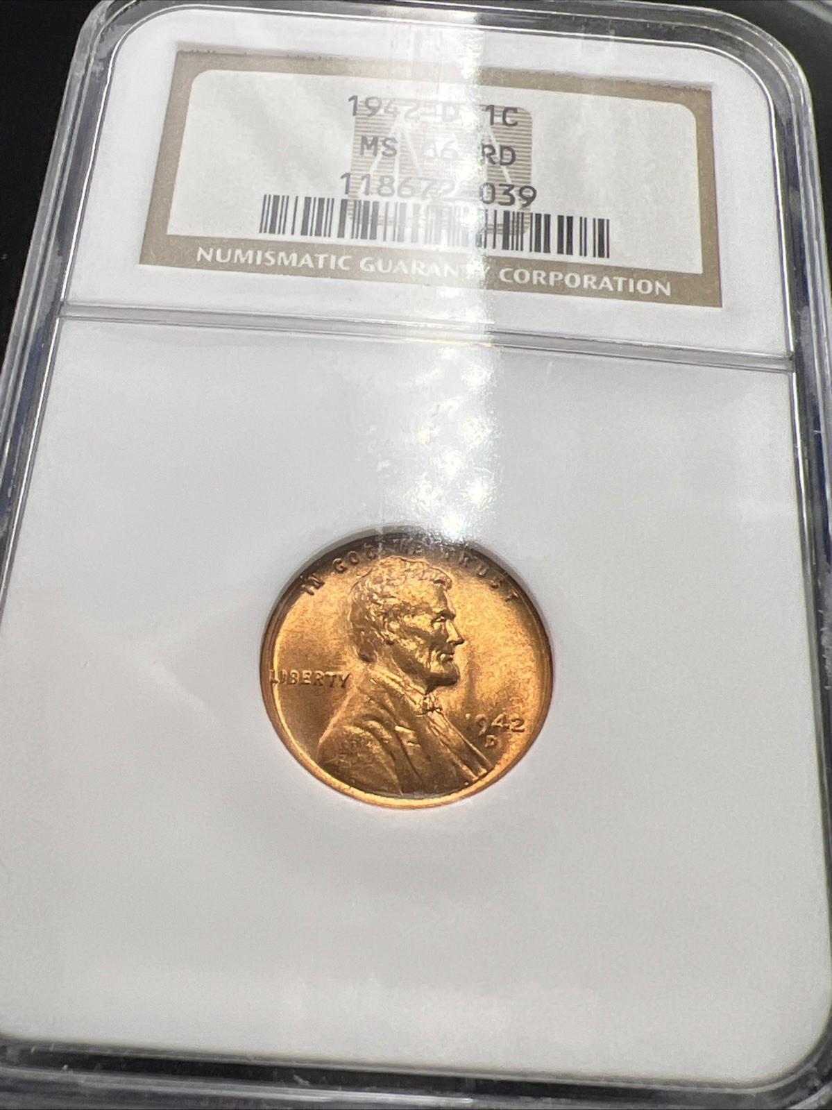 1942 D Lincoln Wheat Cent Penny Coin NGC MS66 RD #039
