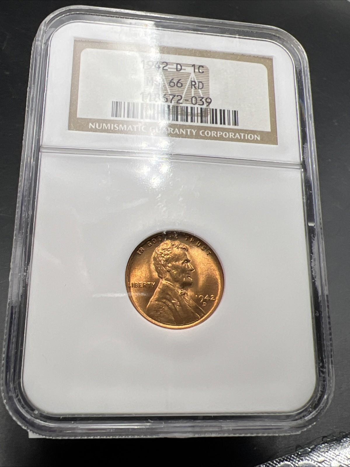 1942 D Lincoln Wheat Cent Penny Coin NGC MS66 RD #039