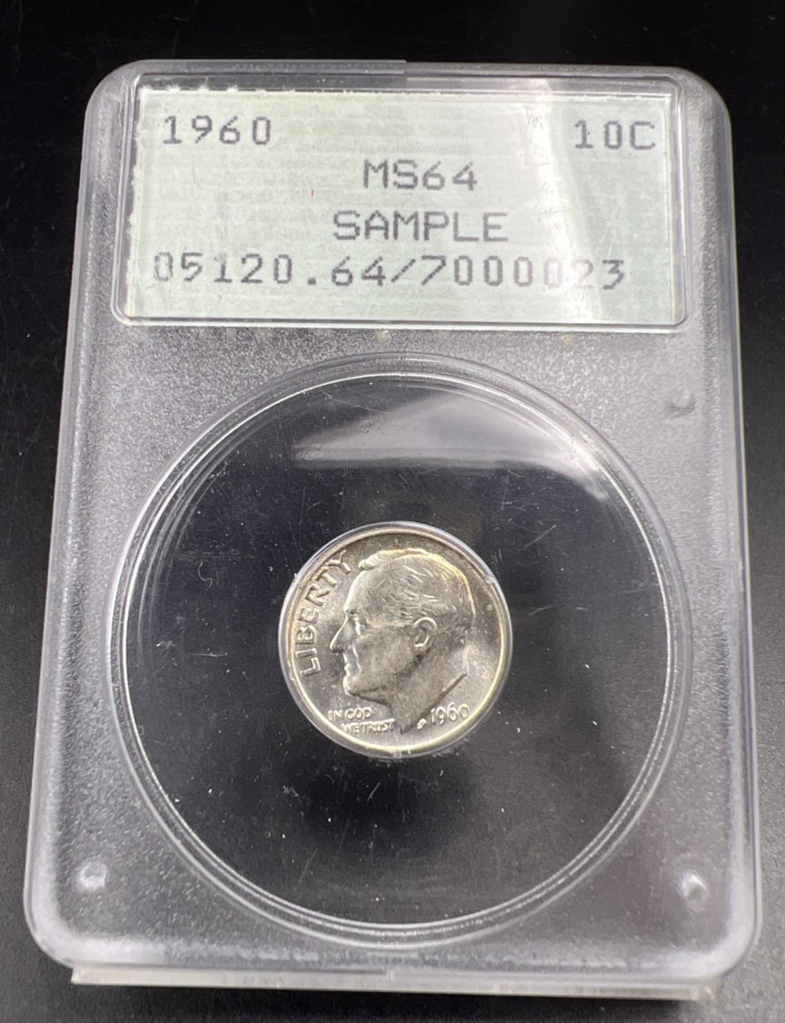 PCGS Rattler Sample Slab MS64 1960 P 10c Roosevelt Silver Dime Coin ...