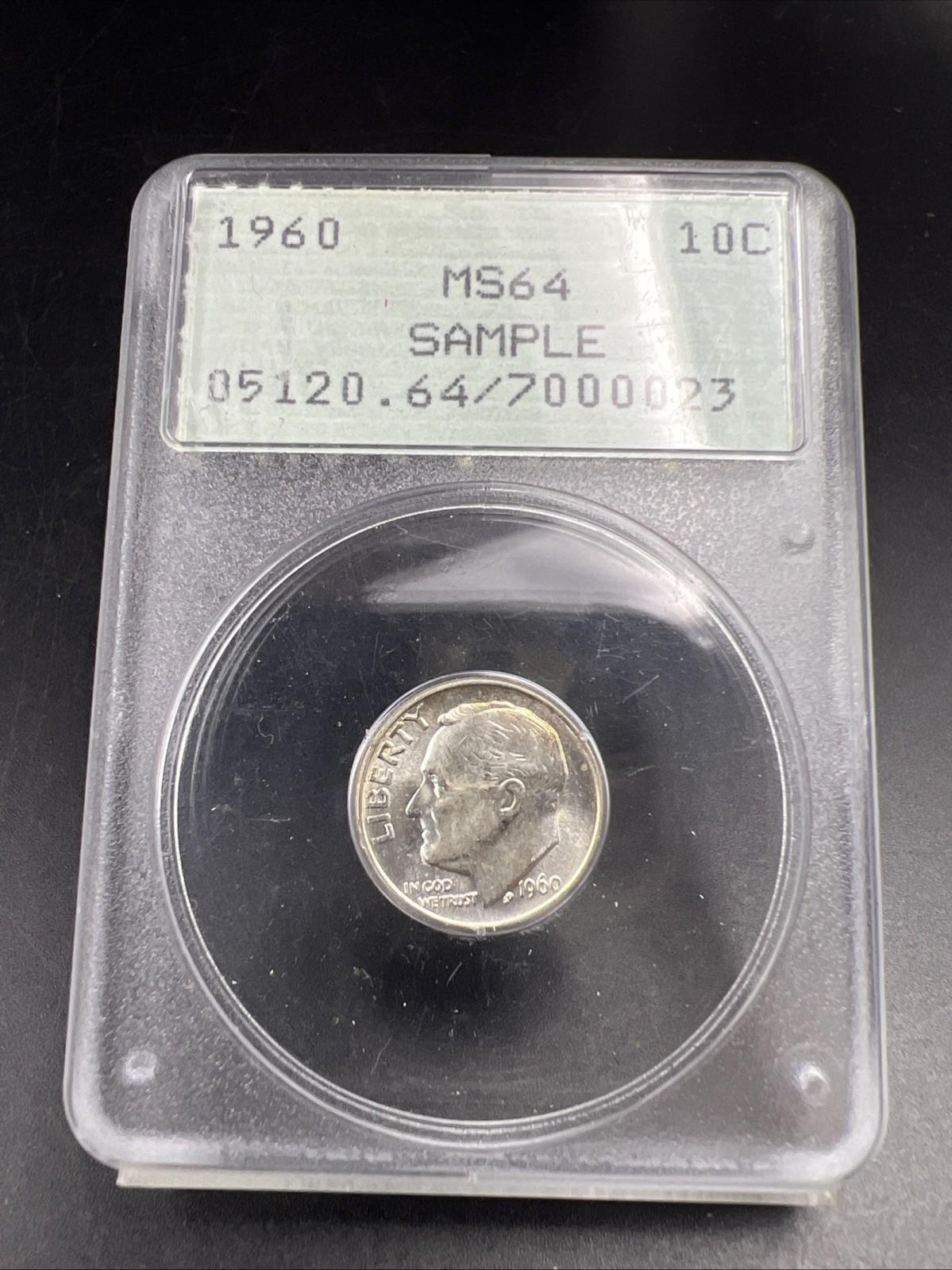 PCGS Rattler Sample Slab MS64 1960 P 10c Roosevelt Silver Dime Coin